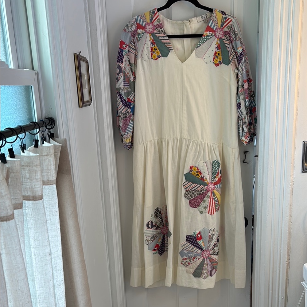 Sea Cream and Pink Long Sleeve V-neck Sundress